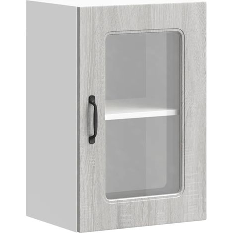 Armario de pared de cocina con puerta de cristal 40 x 31 x 60 cm gran capacidad de almacenamiento estilo contemporáneo madera gris Sonoma 020049956 (1/5)