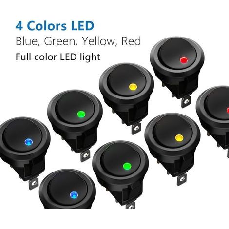 8pcs LED Interrupteur à Bascule, Interupteur pour Voiture DC 12V 20A on/off Self Verrouillage Interrupteur Bouton Poussoir Rond auto Bateau Appareils Ménagers (1/3)