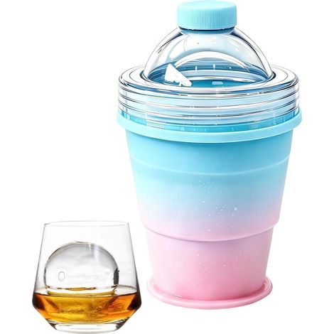 Gobelets de voyage pliables, moule à glaçons sphériques en silicone anti-fuite pour café, bière, voyages, randonnée, camping, bureau, salle de sport, cocktails (1/5)