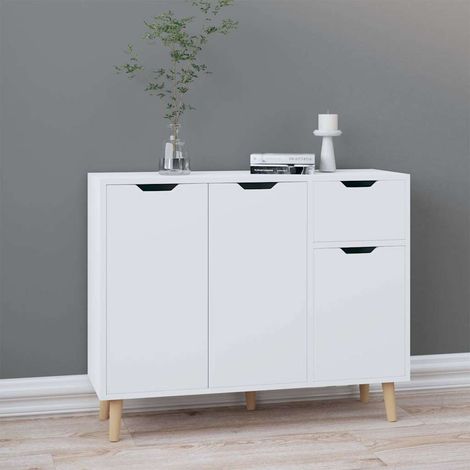 Buffet-Meuble de rangement blanc brillant 90x30x72 cm bois d'ingénierie 492993 (1/5)