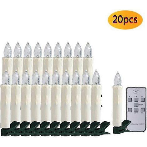 20 bougies LED, télécommande, intensité réglable, sans flamme