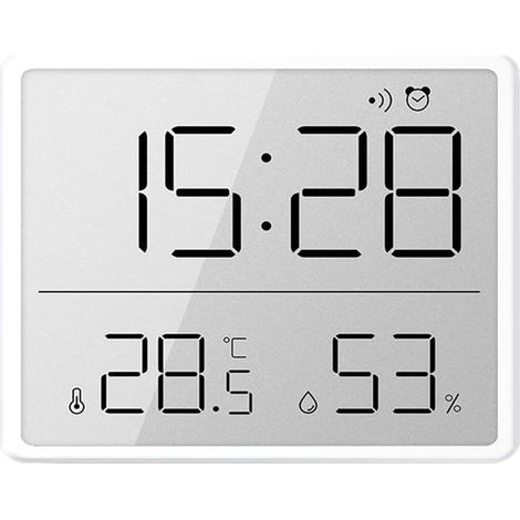 Termómetro digital. Adecuado para aire y humedad. Adecuado para aire, pequeño reloj despertador LCD - blanco. (1/5)