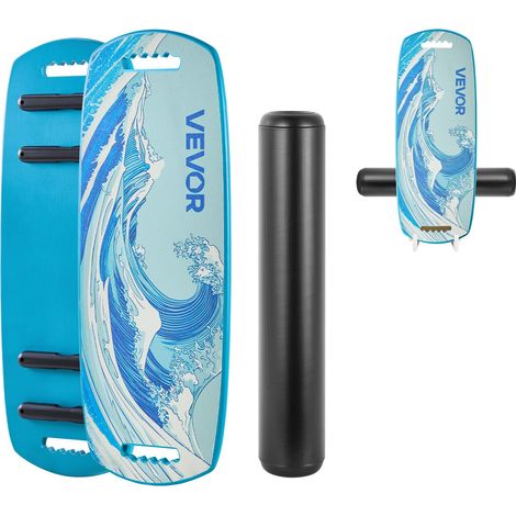 Planche d'Équilibre, Planche à Rouleau en Bois, pour Fitness Tronc Entraînement Équilibrage Surf Proprioception, Simulateur de Surf avec Butées Magnétiques et Support de Rangement, Bleu (1/5)