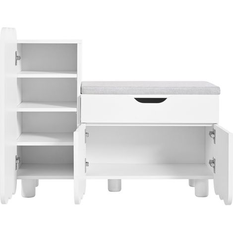 ELVMI Scarpiera con 3 Ante, 1 Cassetto e Seduta imbottita per Ingresso in MDF 90 × 35 × 74.5 cm Bianco (1/4)