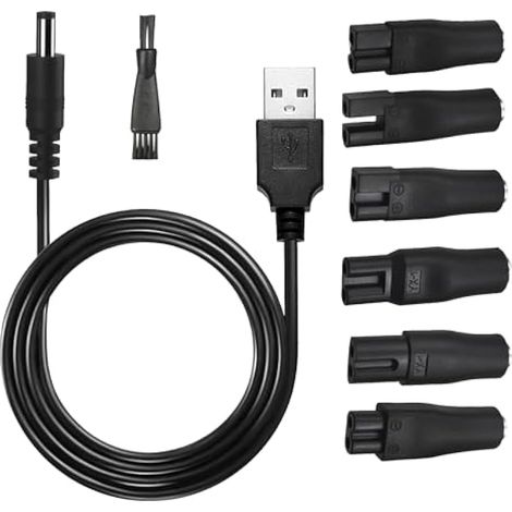 Câble d'alimentation USB 5 V pour rasoir, bloc d'alimentation de rechange, kit d'adaptateur USB, pour une variété de tondeuses à cheveux électriques, rasoirs (avec brosse) (1/4)