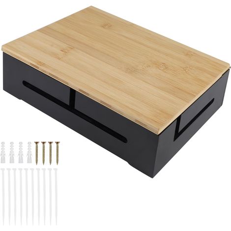 Boîte de Gestion des Câbles en Bambou 32×22×11 cm, Cable Management Bureau avec Couvercle Magnétique, Boite Rangement Câbles,Cache Cable Multiprise pour TV Chargeurs et Multiprises (Noir) (1/5)