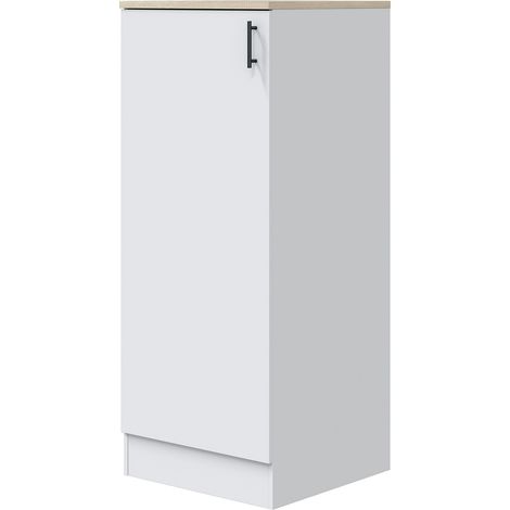 Pegane – Colonne de cuisine 1 porte blanc brillant/chêne canadien – Dimensions 148x60x60 cm – 3 étagères réglables – Bois mélaminé durable (1/5)