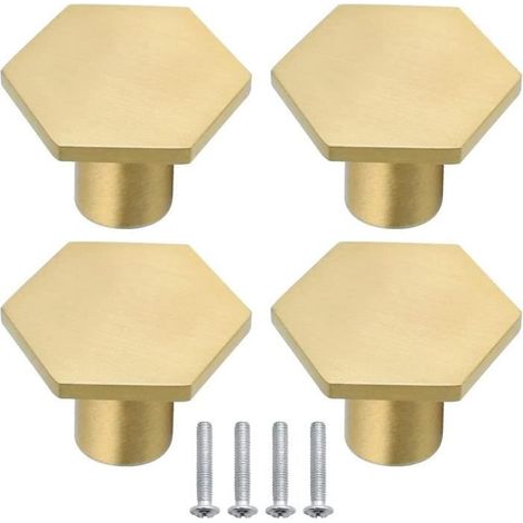 4 PCS Poignées Boutons 34mm Laiton Hexagone Boutons Massif Monotrou avec Vis Poignee laiton pour Armoire Commode Porte Placard(Or) (1/4)