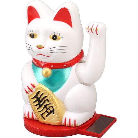 Chat porte-bonheur solaire de 15 cm (6 pouces) avec patte qui remue, idéal pour la maison, la voiture ou le bureau (blanc).