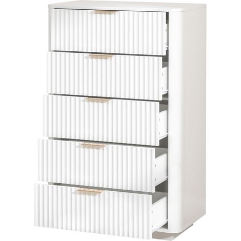 Cómoda blanca de 5 cajones en MDF con tiradores metálicos HOMVRA (1/5)