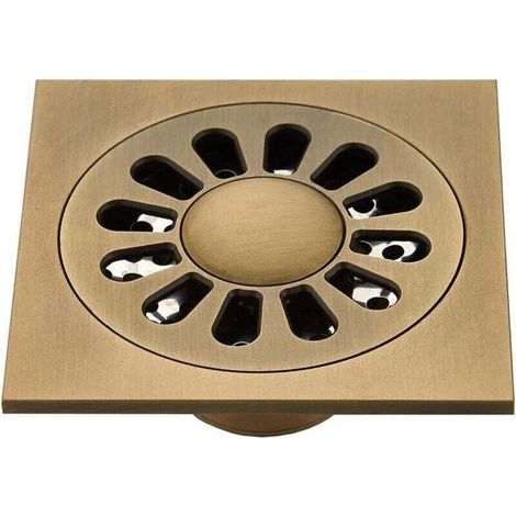 Caniveau de douche carré avec couvercle amovible, trous de drainage en forme de pétale, 10 x 10 cm (couleur : laiton) (1/4)