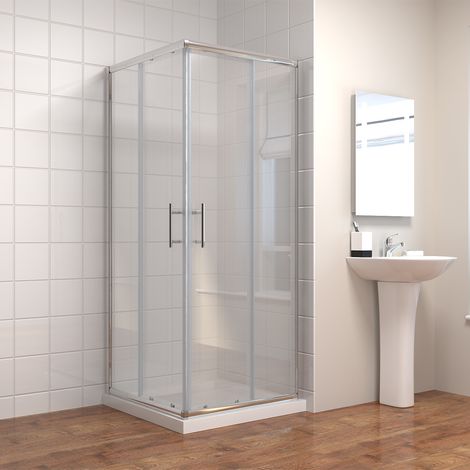 ELEGANT Shower Enclosure Corner Entry Shower Cubicle Square Sliding Door 900 x 900 mm
