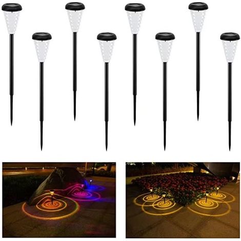 GROOFOO Lampe Solaire Exterieur Jardin,Spot Solaire Exterieur Blanc chaud RGB,Lumiere Solaire Exterieur IP55 Imperméable,Led Eclairage Exterieur Solaire pour Allée Chemin Terrasse Pelouse Paysage (8 L (1/5)