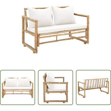 vidaXL Terrassenbank - 2-Sitzer Gartensofa mit Polstern Bambus (1/5)