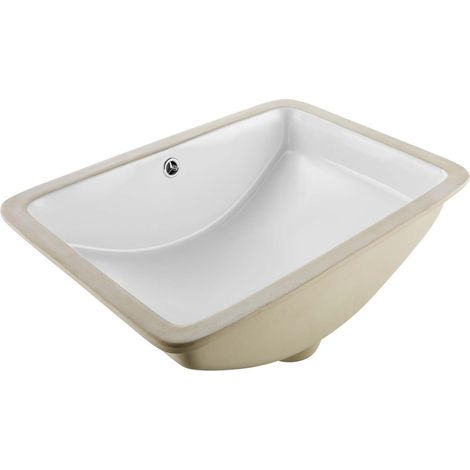 Lavabo de salle de bain sous plan, 530 x 375 mm, vasque rectangulaire en céramique blanche avec trou de trop-plein, évier moderne à encastrer sous le comptoir, pour petit espace, maison et hôtel (1/5)