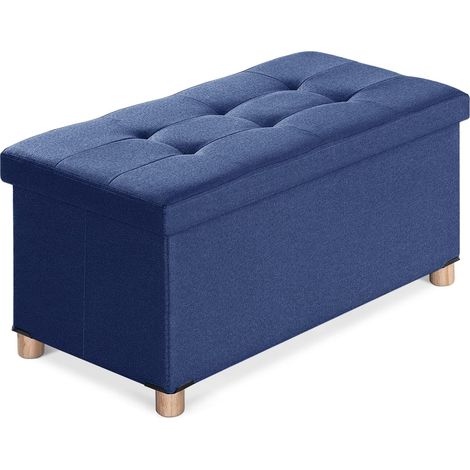 Banc de Rangement, Coffre de Rangement, Pouf Pliable, Montage Facile, pour Salon, Chambre, Entrée, Bleu, 76 x 38 x 38 cm (1/5)