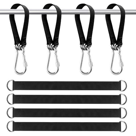 Lot de 4 sangles de hamac pour balançoire d'arbre - 30 x 2,5 cm - Sangle de suspension robuste avec 4 anneaux à mousqueton, corde de suspension réglable pour balancelle de camping, terrasse (1/5)