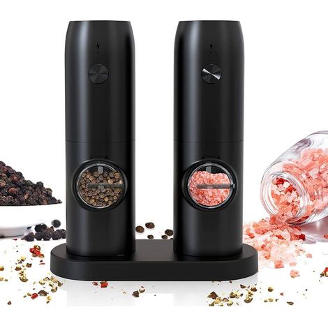 Moulin à sel et poivre électrique, moulin à poivre rechargeable par USB avec support, broyeur automatique à taille réglable avec lumière LED, idéal pour le barbecue et la restauration. (1/5)
