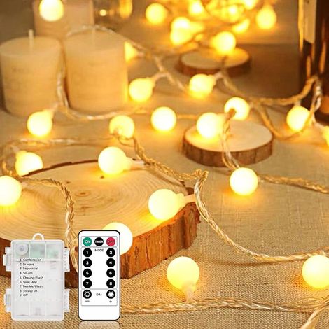 Guirlande Lumineuse Exterieure, 10m 100 LEDs Guirlande lumineuse LED à Pile, Étanche IP65, 8 Modes avec Télécommande Idéale pour le Balcon, Chambres, Noël Décoration (Blanc Chaud) (1/5)