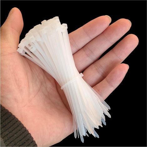 Mini-Kabelbinder, transparent, 100 mm x 2,5 mm, 100er-Packung, weiße, dünne Mini-Kabelbinder, Kabelbinder mit Reißverschluss aus Kunststoff, selbstsichernde Nylon-Kabelbinder