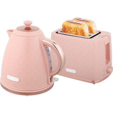 Bouilloire électrique et grille-pain rose, 1,7L 2200W arrêt automatique, grille-pain 2 tranches avec plateau ramasse-miettes (1/5)