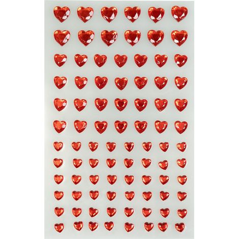 Corazones de cristal autoadhesivos rojos, 84 unidades.