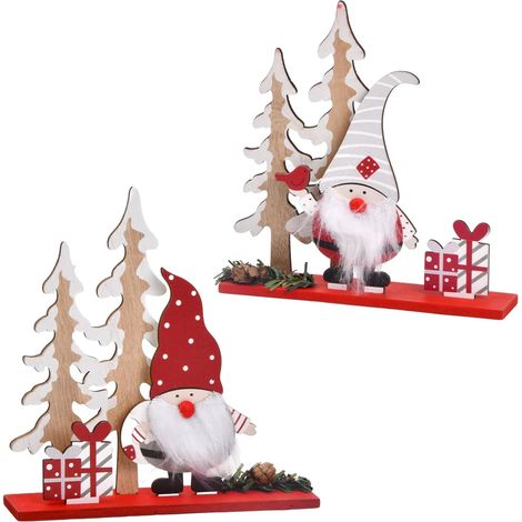Stück Weihnachtstischdekoration aus Holz, Weihnachtsmann aus Holz, Weihnachtsbaum, Weihnachtsfigur, Schreibtischdekor, Weihnachtsmann-Dekoration, Weihnachtsgeschenke für Kinder, rotes Weihnachtsorname (1/5)