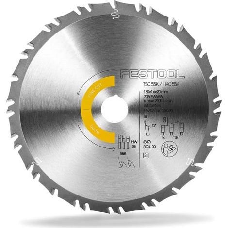 FESTOOL HW 160x1.6x20FWWW35T (578586) Plunge saw blade 160mm x 20mm x 35T