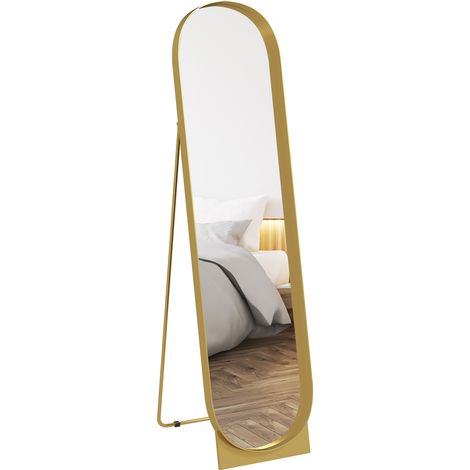Specchio dalla Terra alla Figura Intera 40x150 cm, specchio verticale moderno con cornice in metallo e pellicola antiappannante autoadesiva o da parete, per camera da letto e ingresso, oro