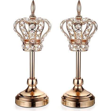 2pcs Metal Candlestick Candle Holder Crown Candle Holder Decoration for Home, Wedding (Gold)