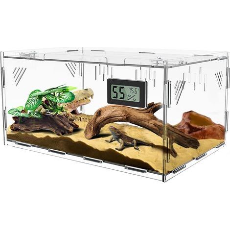 Reptilien-Terrarium, transparentes Acrylglas, integriertes Hygrometer, 30 x 20 x 15 cm, für die Heimzucht (1/5)
