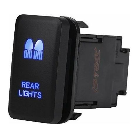 Interrupteur à bascule de Voiture, 12V Commutateur à LED Bleu Contacteur de Commande ON/OFF 38.75 x 20.8mm avec Câble 200MM pour voiture(REAR LIGHTS)