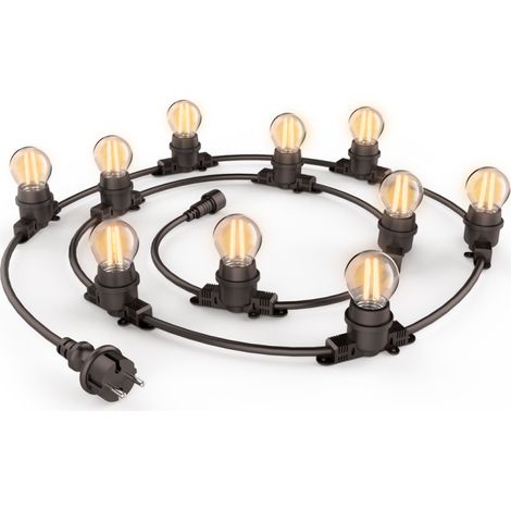 Xanlite – Guirlande lumineuse LED noire extensible 5m – 10 ampoules E27 vintage – IP44 pour extérieur – 1800K blanc chaud – GRL5230VBP45F