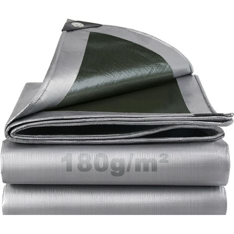 Outdoor Protective Tarp with Eyelets, 3x6m 180 g/m² PE Car/Pool Tarp, Waterproof, Tear-Resistant, UV-Resistant, Weatherproof, Multi-Purpose Tarp for Garden Furniture, Silver Green (1/5)