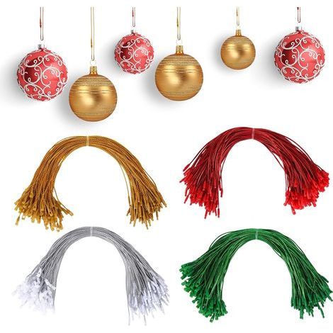 200 pièces Ficelle de Noël Or et Argent Cintres d'Ornements de Noël Hang Tag String Cordes de Verrouillage à Pression Cordes en Polyester Cordes pour Noël Décor, 20cm (1/5)