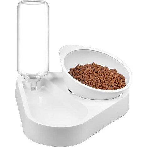 Gamelles surélevées pour chats avec abreuvoir automatique, inclinaison de 15° pour un confort optimal lors des repas. (1/4)