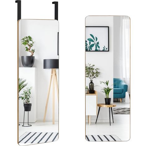 COSTWAY Miroir Rectangulaire Mural / Suspendre sur Porte en Bambou de Style Moderne avec Angles Arrondis 100 x 35 CM (1/5)