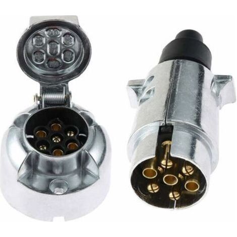 Alovez – 7-poliger Metall-Anhängerstecker und elektrischer Anschluss, 7-polige 12-V-Kupplungsstecker (weiblich), 7-poliger wasserdichter Anhängerstecker aus Aluminiumlegierung für LKW, Wohnmobil, Boot (1/5)