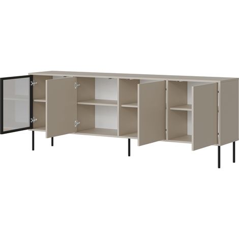 Credenza Pizzo, Madia 4 Ripiani, Apertura Battente, 4 Ante, 200x40x75h cm Beige