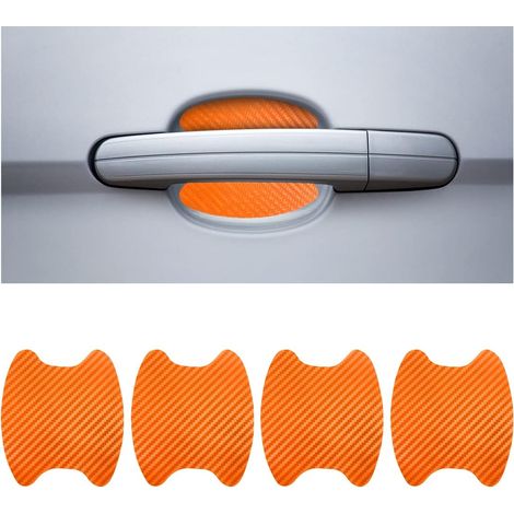 4PCS Autocollants Voiture Extérieur, Film de Protection Universel en Fibre de Carbone Anti-Rayures pour Poigné Porte Voiture, Convient à la Plupart des Poignés Porte Voiture (Orange) (1/5)