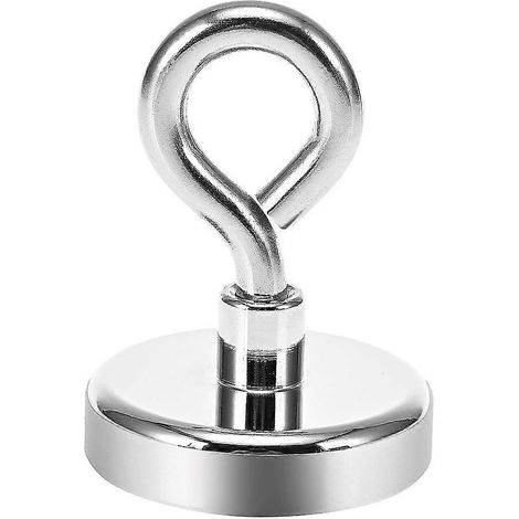 Aimant néodyme à œillet ultra-puissant de 80 kg - Idéal pour la pêche à l'aimant - 48 mm avec œillet (1/4)