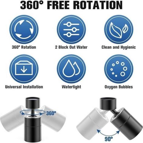 Aérateur Robinet - 360° Pivotant - 2 Modes Eau Pétillante Et Douche - En Laiton Massif - Pour Évier Cuisine Et Salle De Bain - 1 Pièce (1/5)