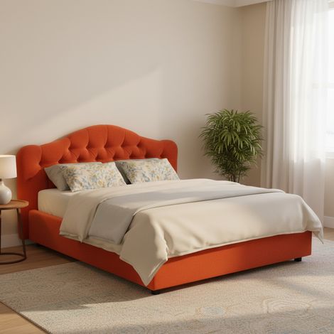 Cama Doble Aly, Desenfundable con Contenedor, Fabricada en Italia, Tamaño Colchón 160x200 cm, Naranja (1/5)