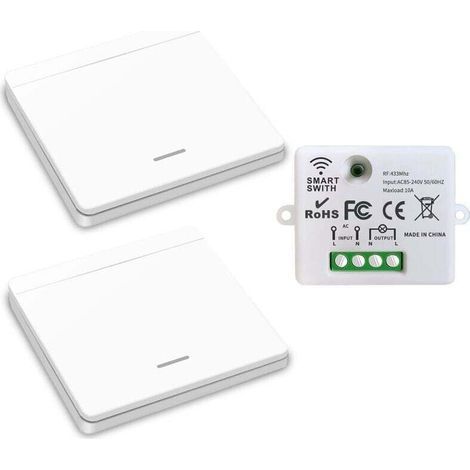Interrupteur d'éclairage sans fil, interrupteur de sécurité de l'émetteur RF et contrôleur de récepteur 10A, installation facile pour lampe jusqu'à 1500W (1/5)