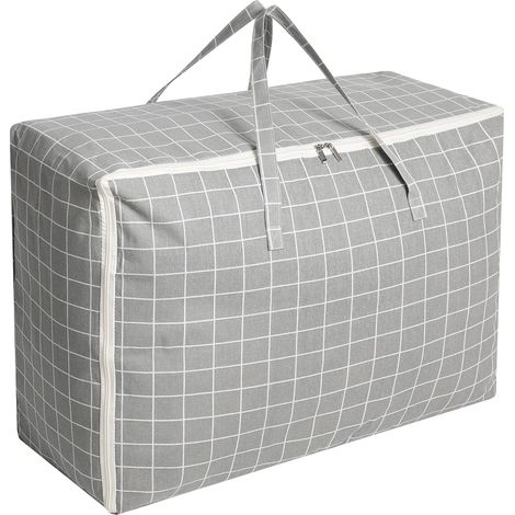 Sac de Rangement Grand, 105L Imperméable Sacs de Déménagement avec Poignée, pour Vêtements, Couvertures, Coussins - 70 x 50 x 30 CM - Motif à Carreaux Gris (1/5)