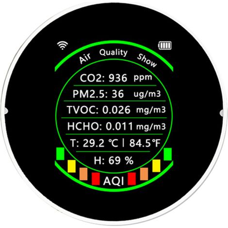 Tuya Wifi 7 en 1, appareil de mesure multifonctionnel de la qualité de l'air : PM2.5, CO2, TVOC, HCHO, AQI, température, humidité, écran couleur portable, détecteur de dioxyde de carbone avec fonction (1/5)