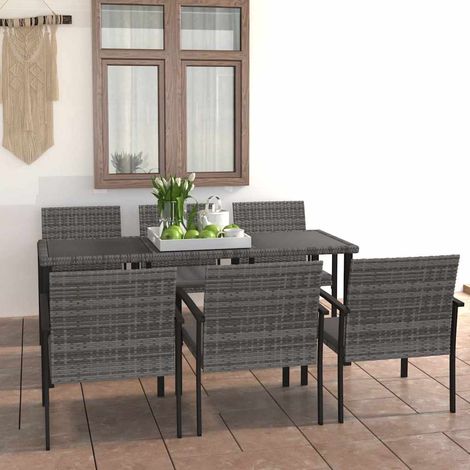 Ensemble Table et Chaise de Jardin 7 pcs - Ensemble de salle à manger de jardin Résine tressée Gris BV304834 - BonneVie (1/5)