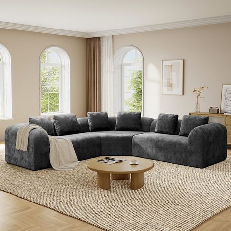 Neche Canapé modulable incurvé 3 places en tissu chenille premium,Canapé compressé sans montage,Mousse haute résilience,Gris (1/5)