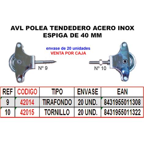 AVL Inox Poulie Corde à Linge 10 Réa Plastique 40mm avec Vis HR08GN