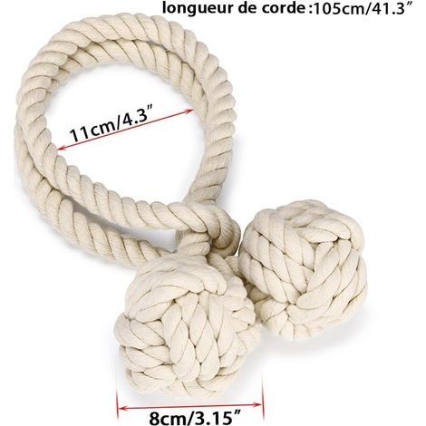 2 Raffhalter mit 2 Wattebällchen, umweltfreundliches, gestricktes Baumwollgarn, natürlicher und schlichter Stil, Dekoration für Wohn- oder Schlafzimmer (Beige) (1/4)